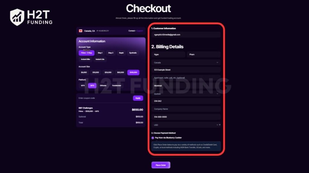 Enter customer and billing information