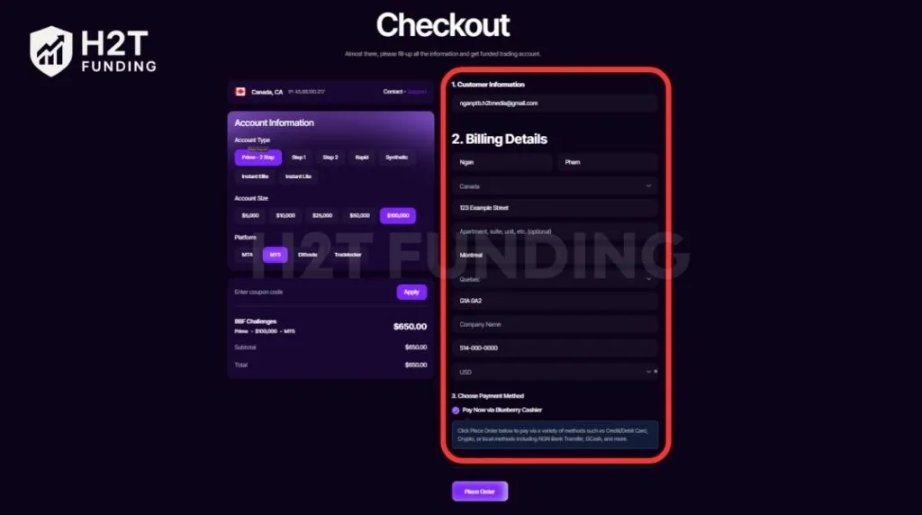 Enter customer and billing information