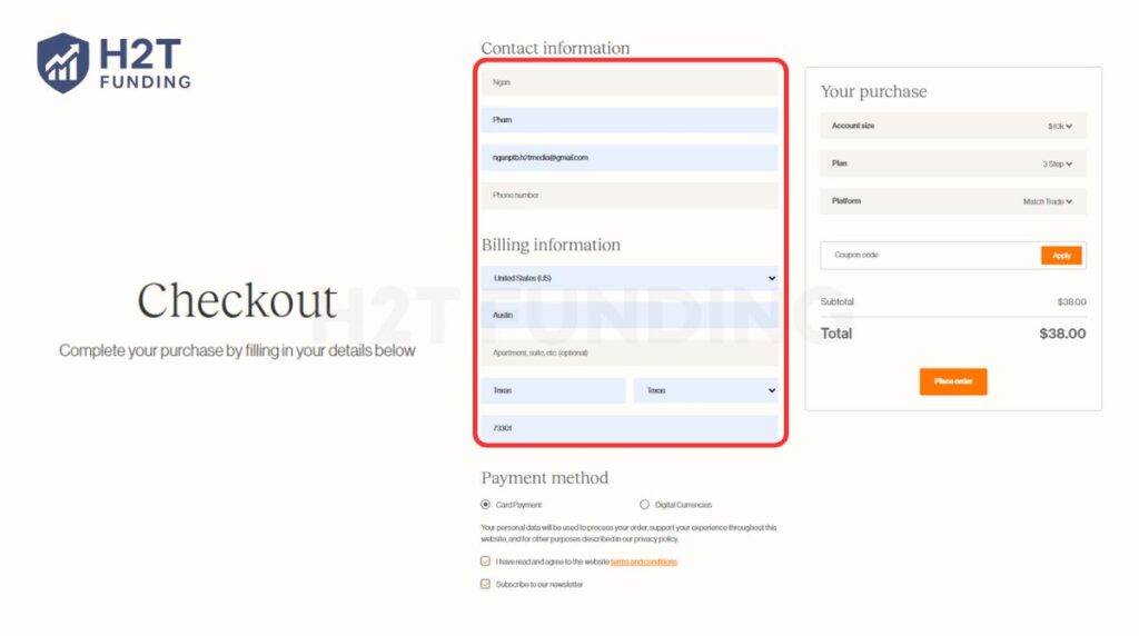 Entering your personal details to complete the registration form