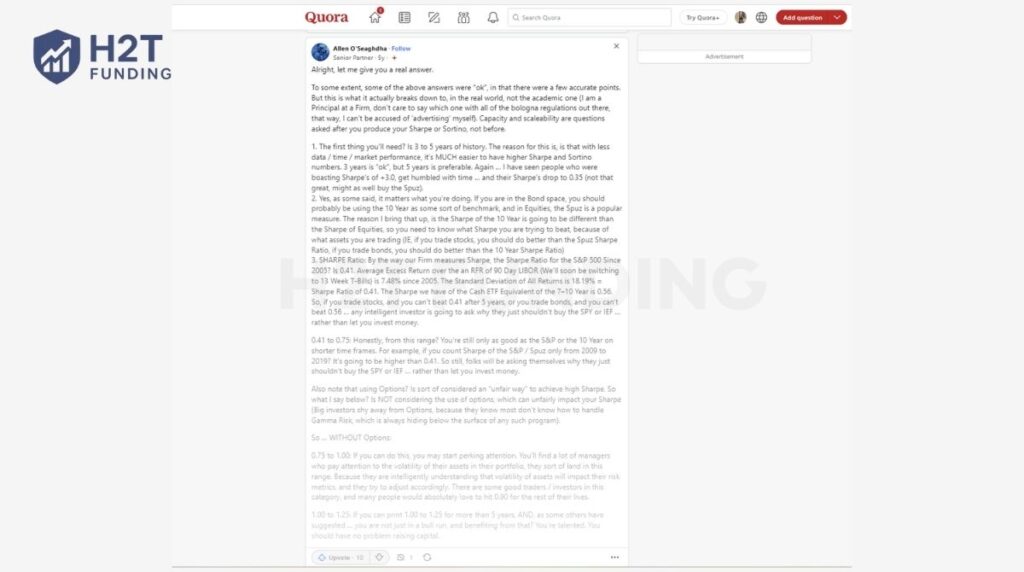 Expert discussion on Quora regarding practical standards for the Sharpe and Sortino ratios