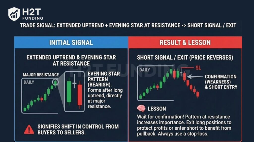 Extended uptrend + Evening star at resistance
