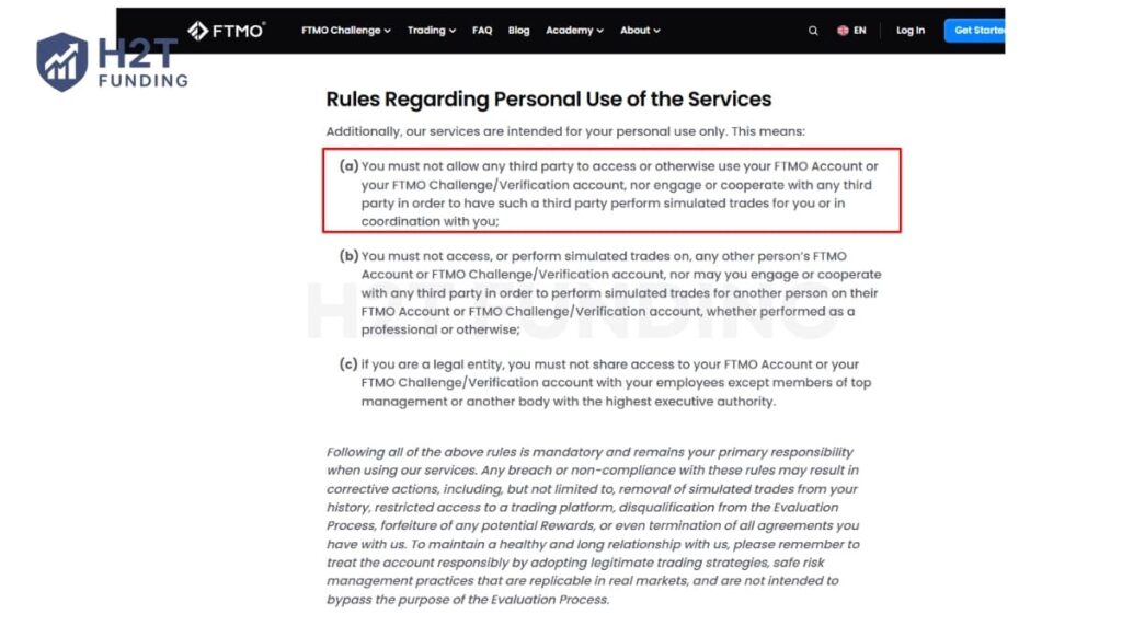 FTMO explicitly prohibits third-party account access