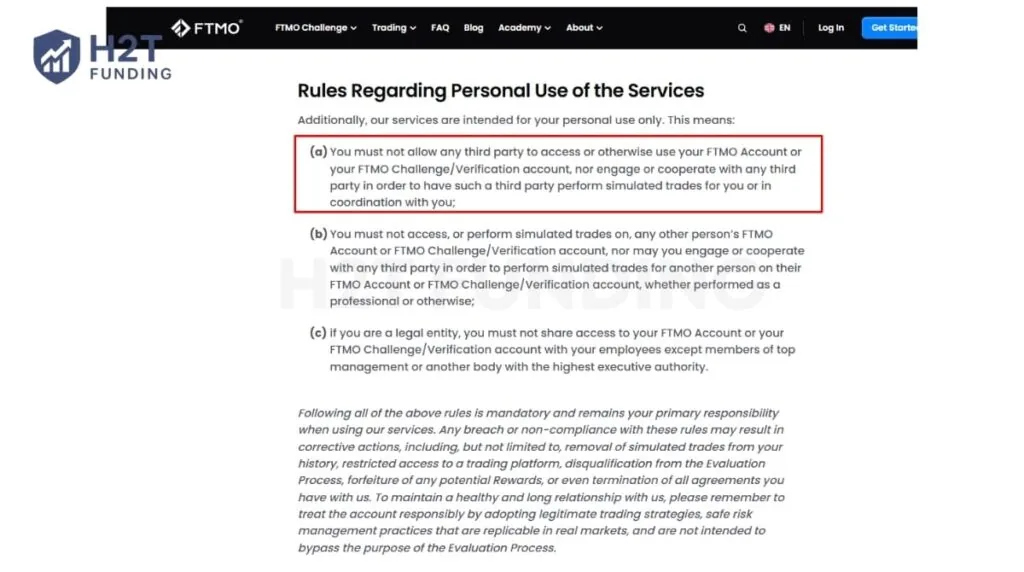 FTMO explicitly prohibits third-party account access
