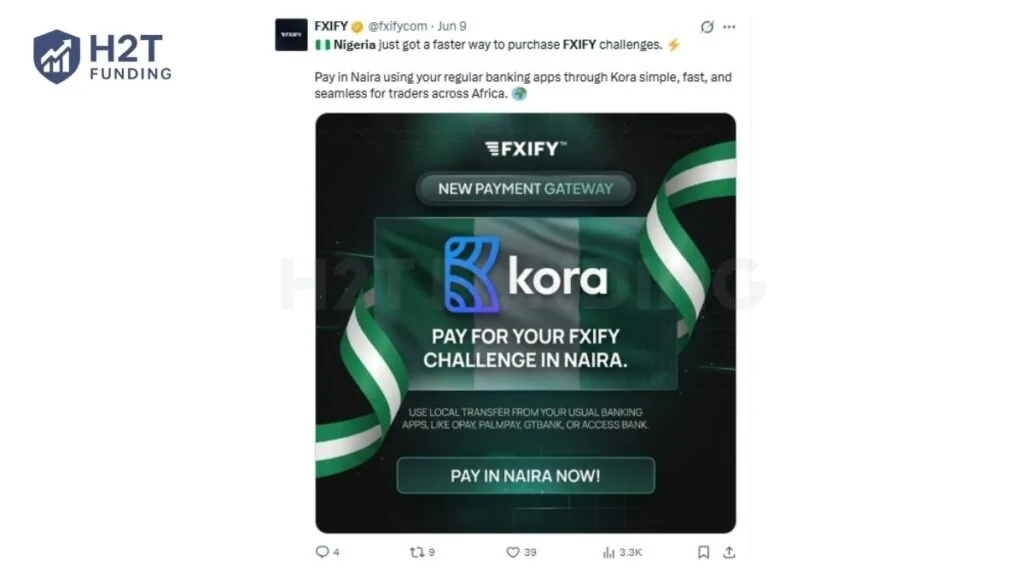 FXIFY allows Nigerian traders to pay for challenges in Naira through Kora