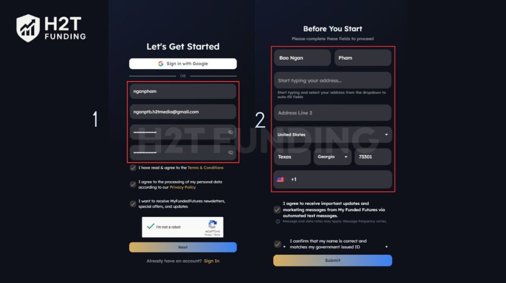 Fill in a username, email, and password to create the account