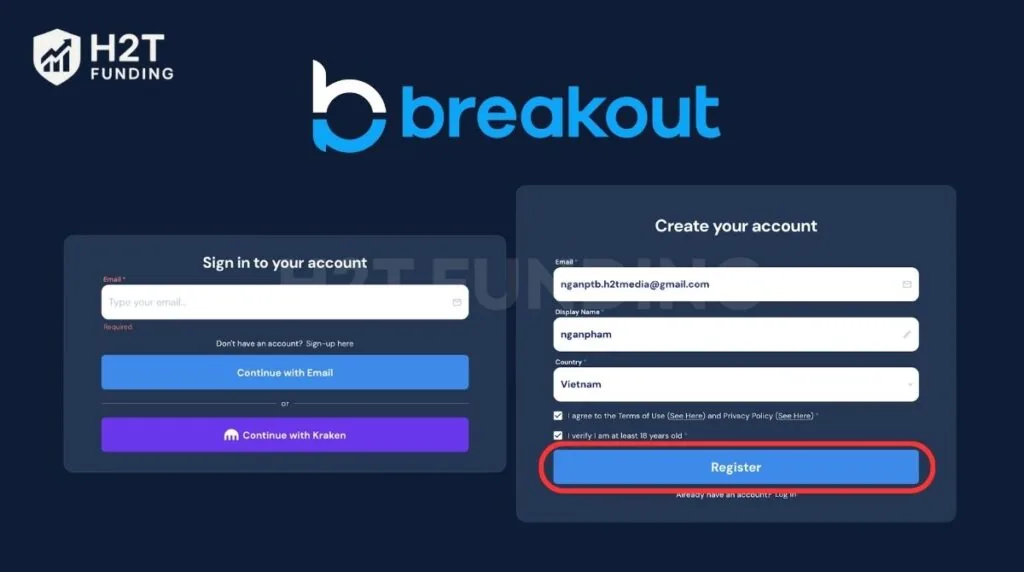 Fill in account information