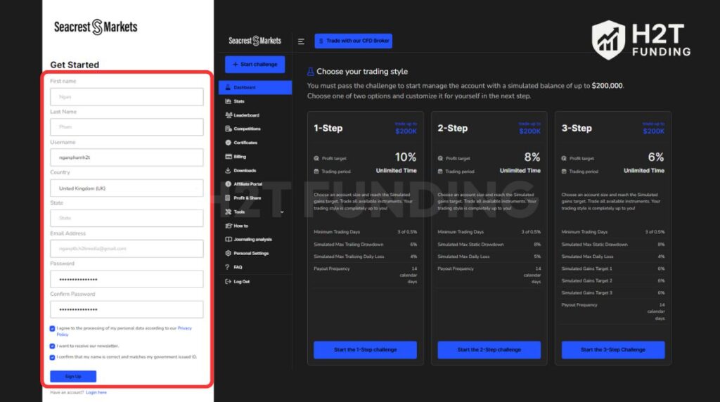 Fill in your full name, email, country of residence, and create a secure password