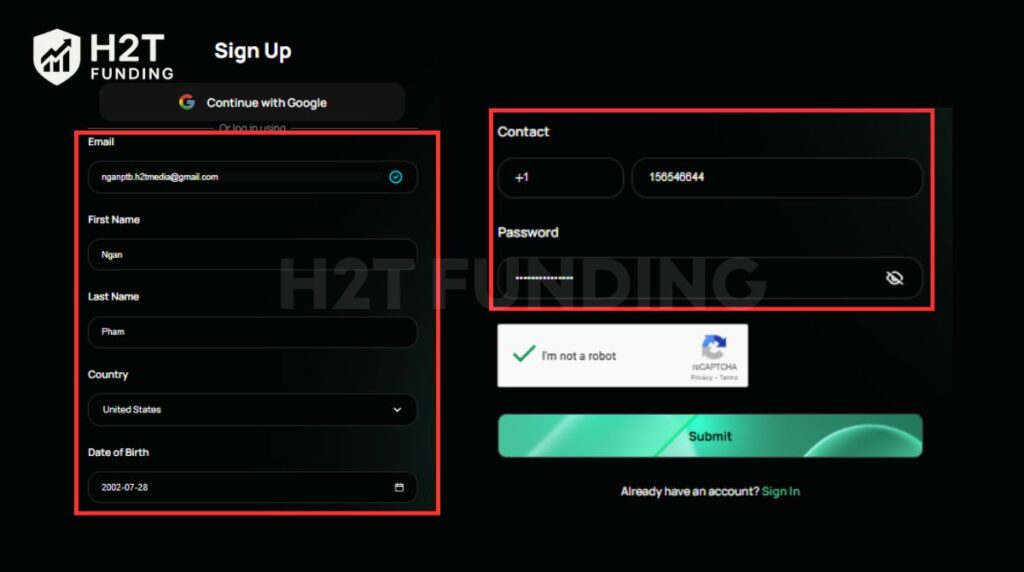 Fill in your personal details in the registration form