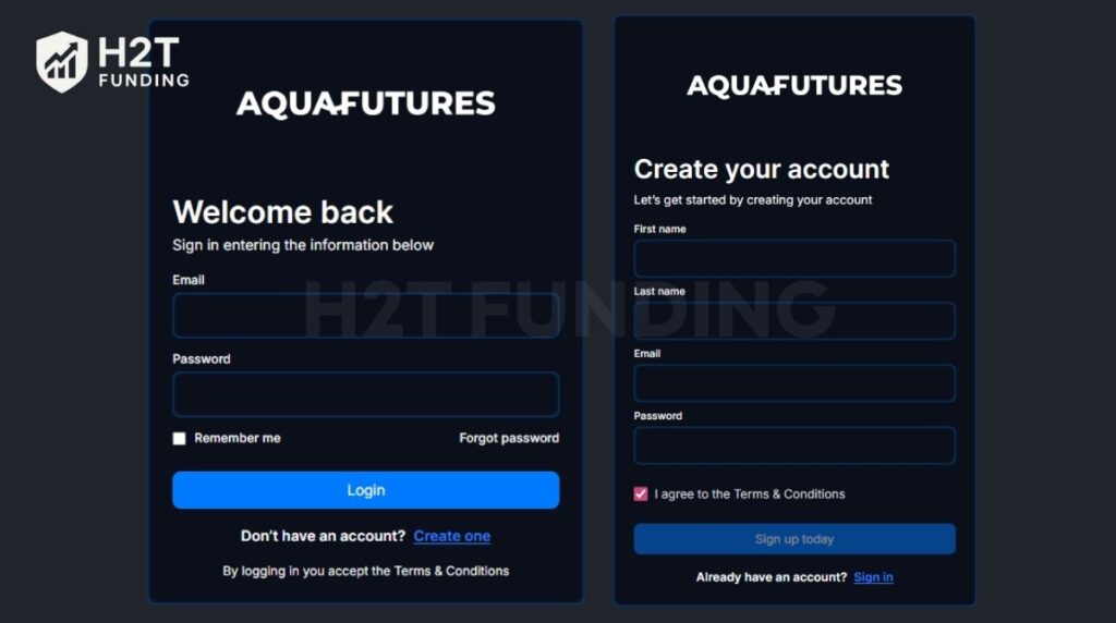 Fill your information to create a new AquaFutures account