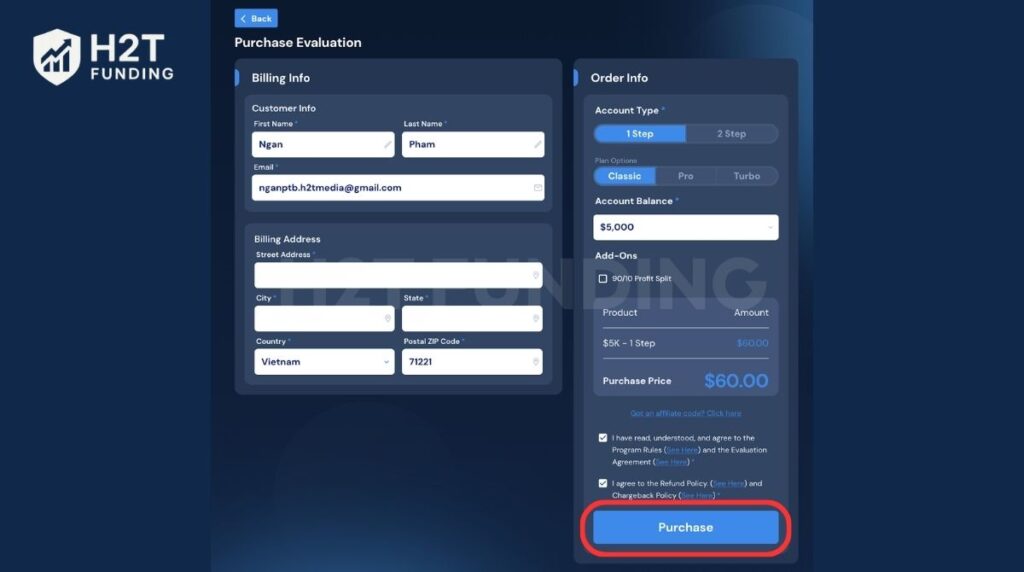 Finalize billing and purchase