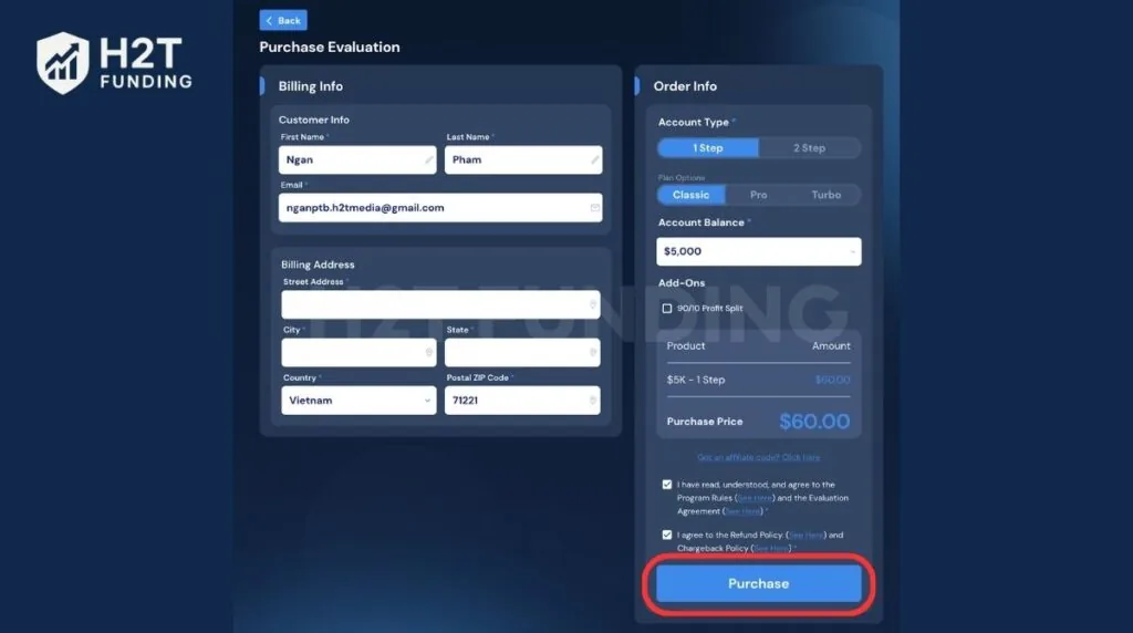 Finalize billing and purchase
