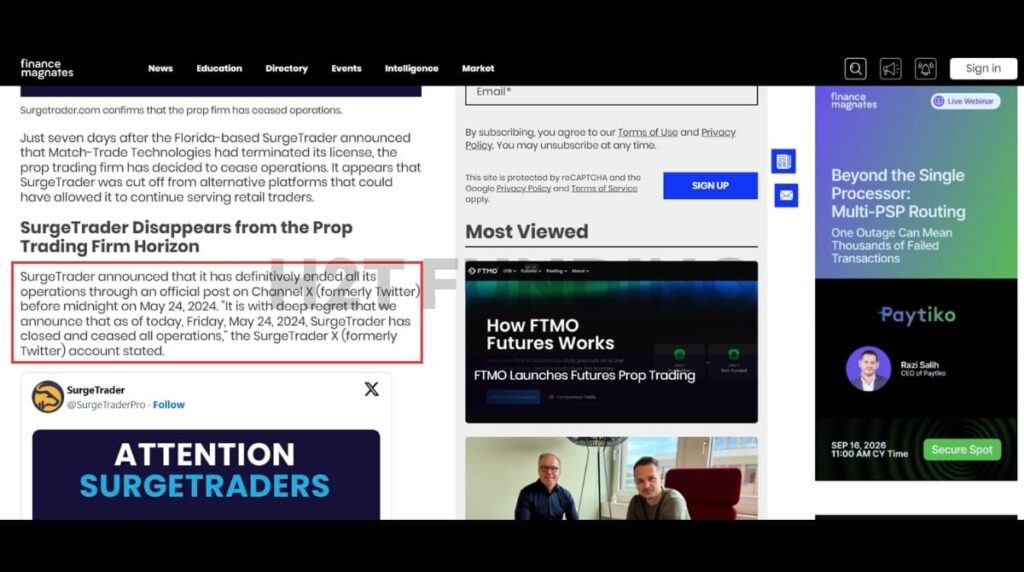 Finance Magnates SurgeTrader Article