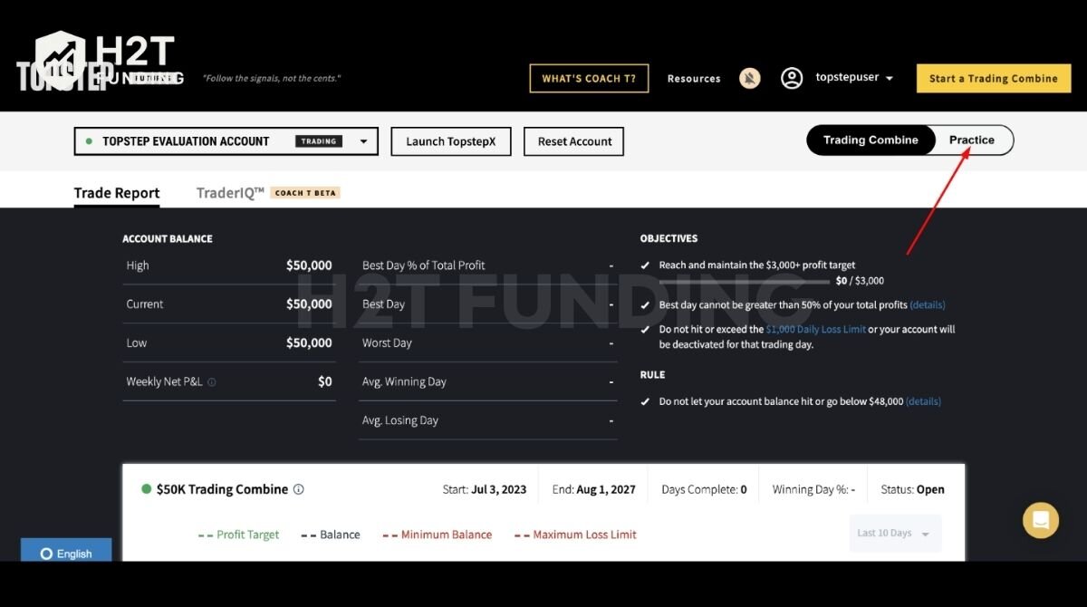 Find the “Practice” tab and click on it.