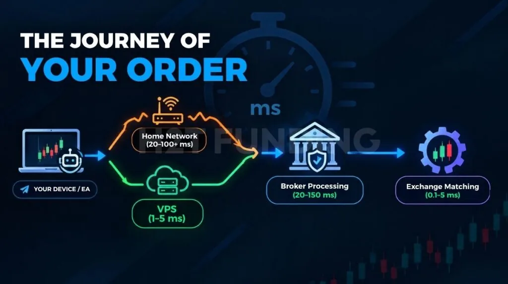 Flowchart of a trading order journey and latency