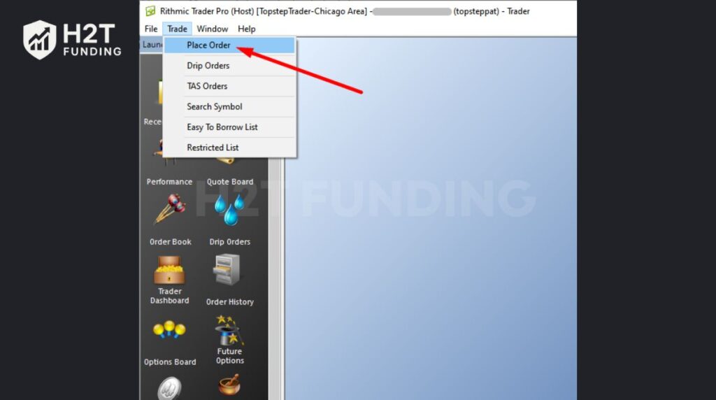 2. From the main menu, go to Trade → Place Order.