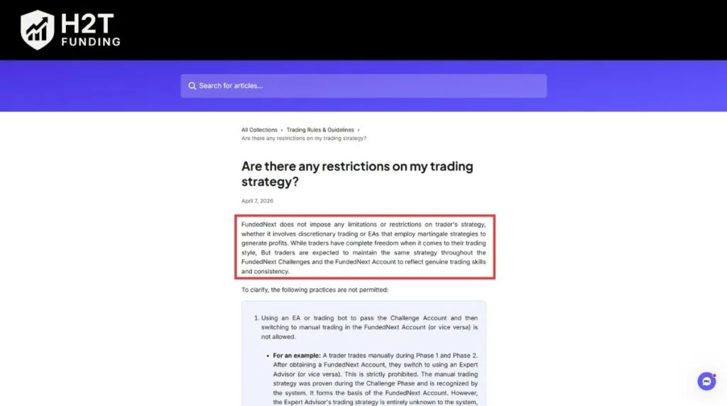 FundedNext conditional Martingale policy