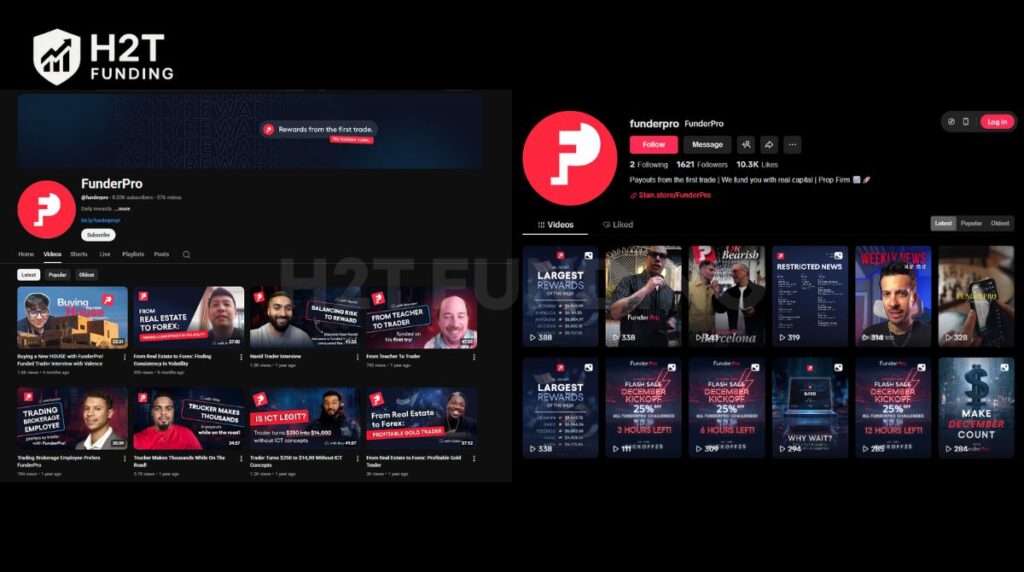 FunderPro content on Youtube and Tiktok