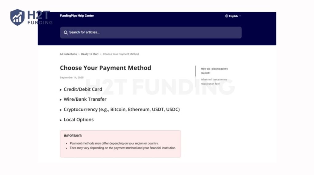 Funding Pips payout methods