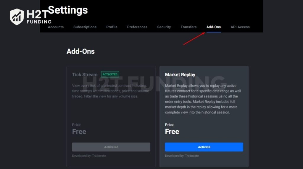 Go to Application Settings → Add-Ons