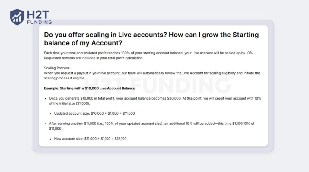 Hola Prime scaling plan for futures live account