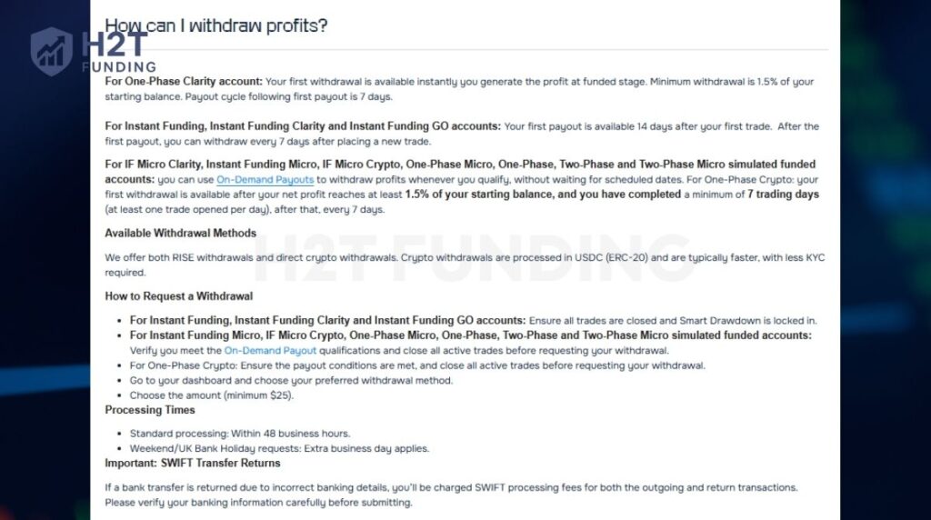 Instant Funding Payout Rules