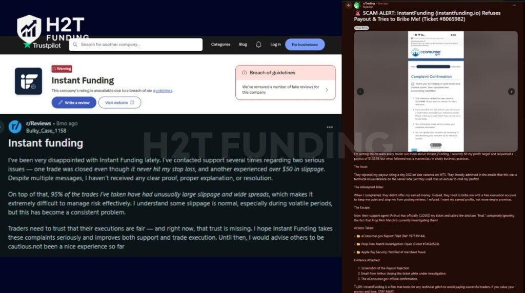 Instant Funding Customer Support Feedback on Trustpilot