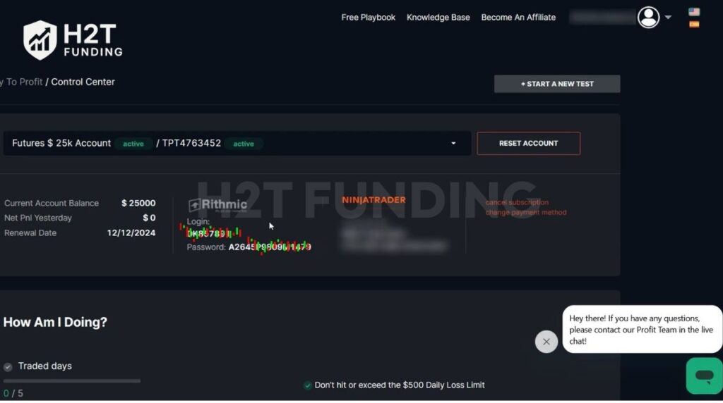 Locating your Tradovate login credentials within the Take Profit Trader dashboard