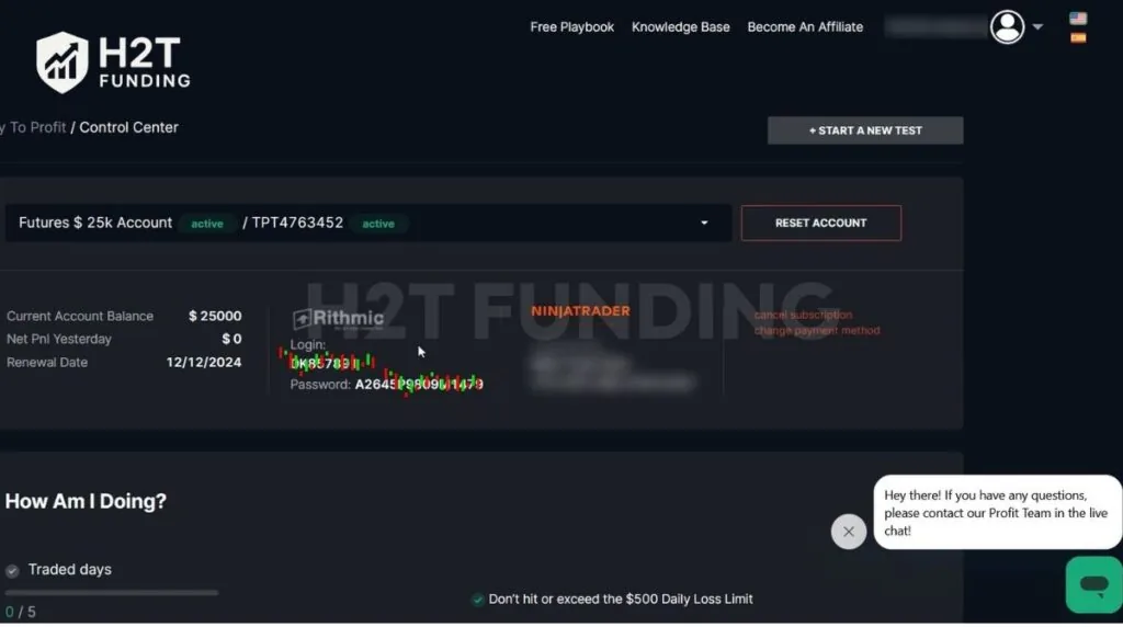Locating your Tradovate login credentials within the Take Profit Trader dashboard