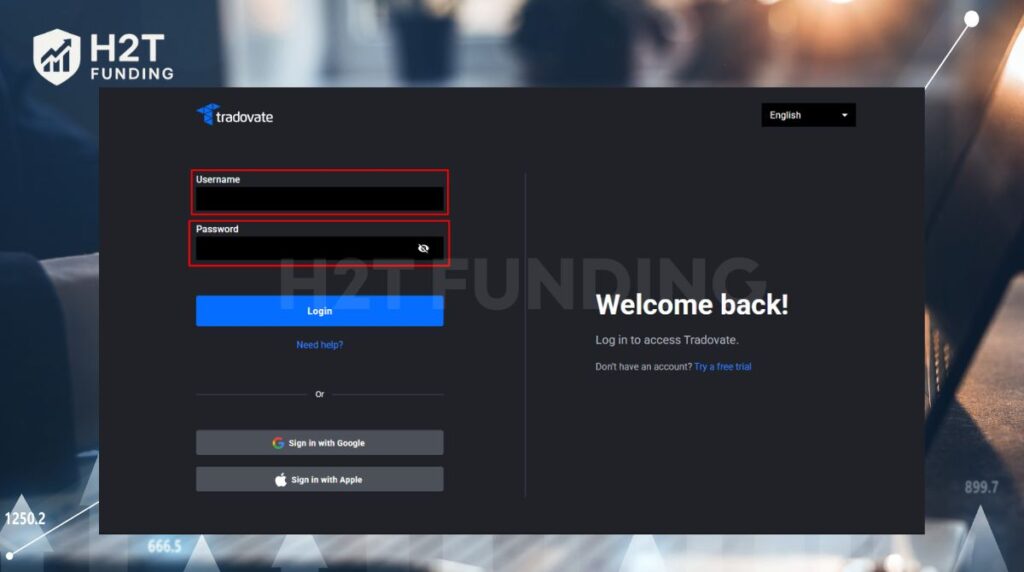 Log in to the Tradovate Web Trader using the credentials provided to you