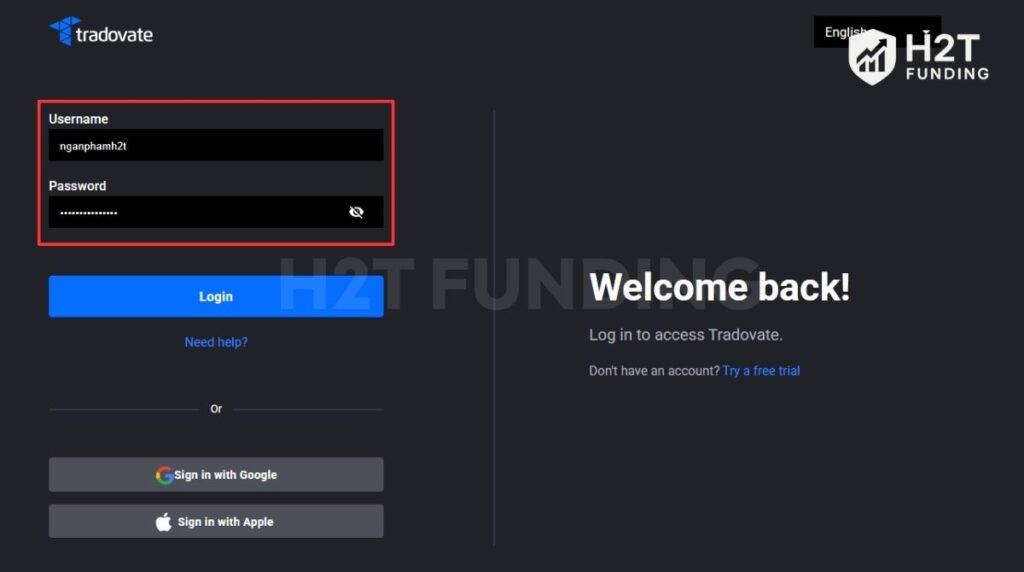 Log in to your Tradovate account with Topstep credentials