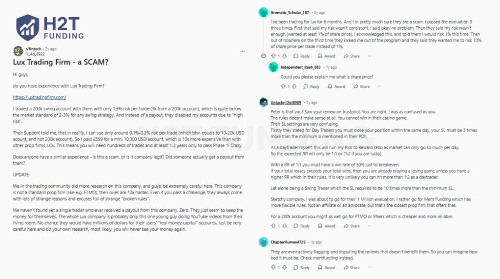 Lux Trading Firm Reddit reviews