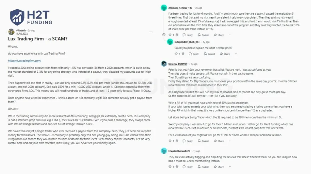 Lux Trading Firm Reddit reviews