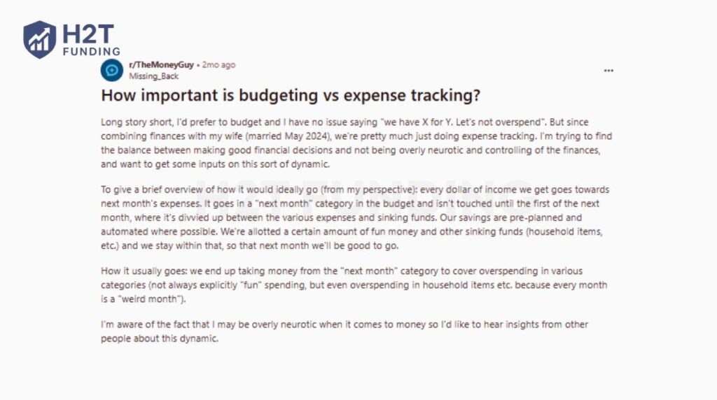 Many Reddit users highlight the difference between budgeting and expense tracking