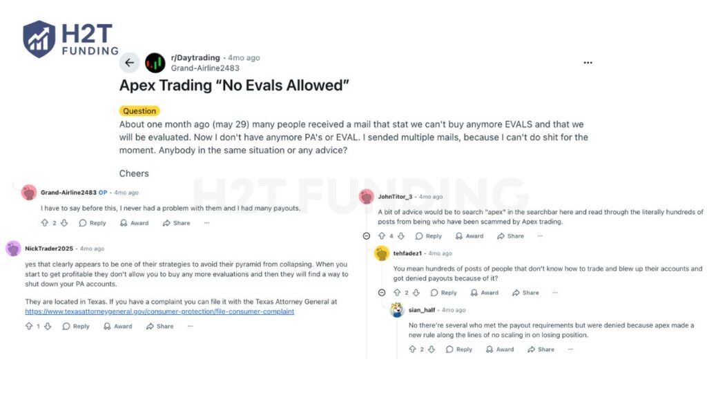 Many discussed the No Evals Allowed period, when Apex temporarily paused new evaluations