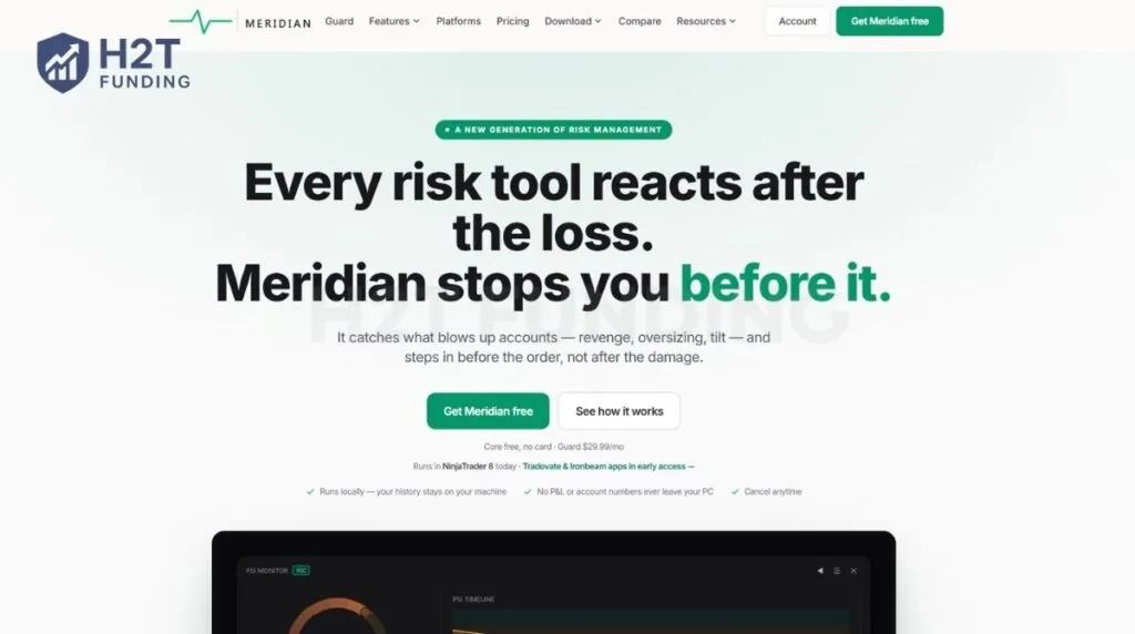Meridian PSI homepage highlighting early detection of risky trading behavior