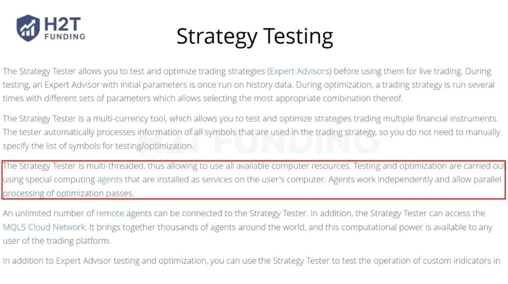 MetaTrader 5’s official Strategy Tester documentation confirms support for multi-threaded testing and optimization