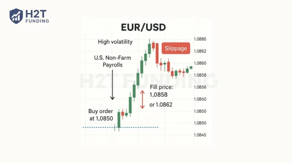 NFP news causes slippage on EUR/USD, filling the order higher than expected