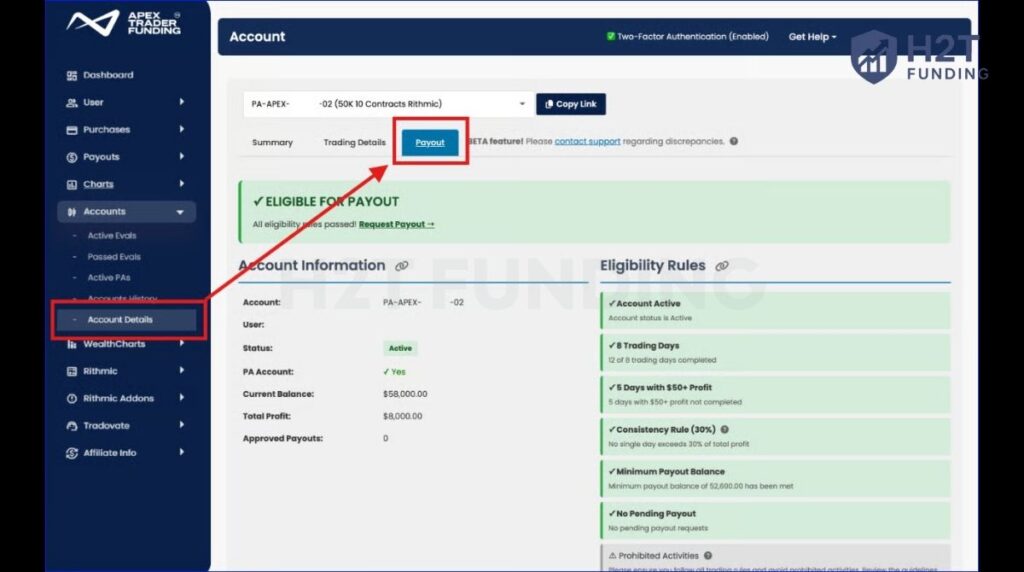Navigate to the Payouts tab