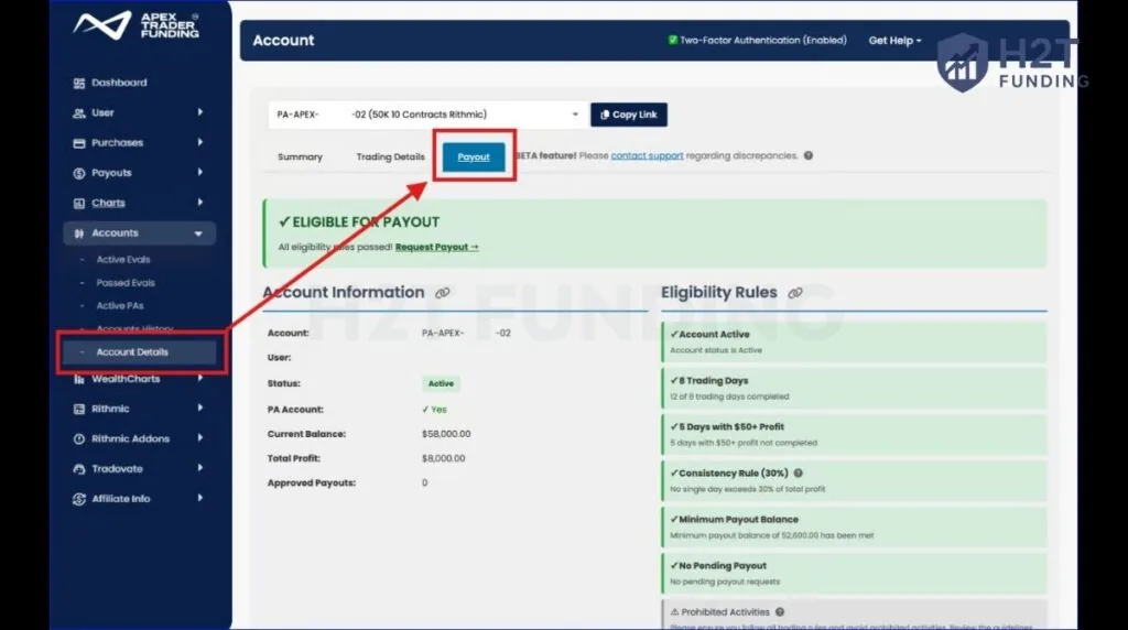 Navigate to the Payouts tab