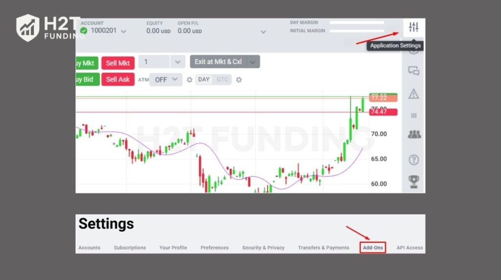 Navigate to the top right corner and open your trade settings, specifically looking for Application Settings
