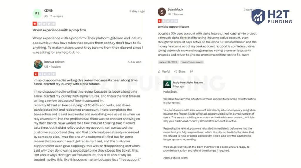 Negative Alpha Futures Trustpilot reviews (updated on January 19, 2026)