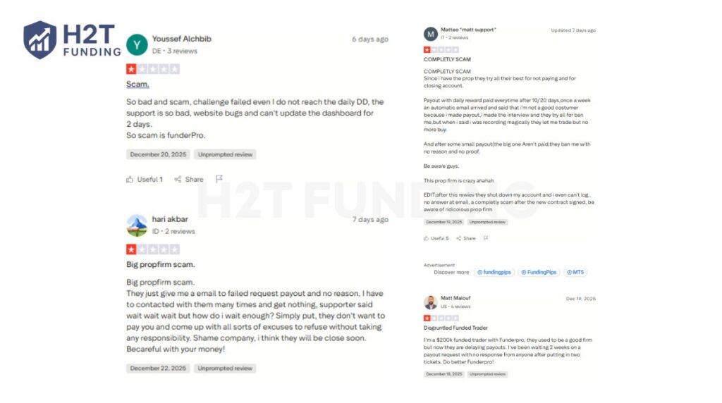 Negative FunderPro reviews Trustpilot (updated on December 31, 2025)