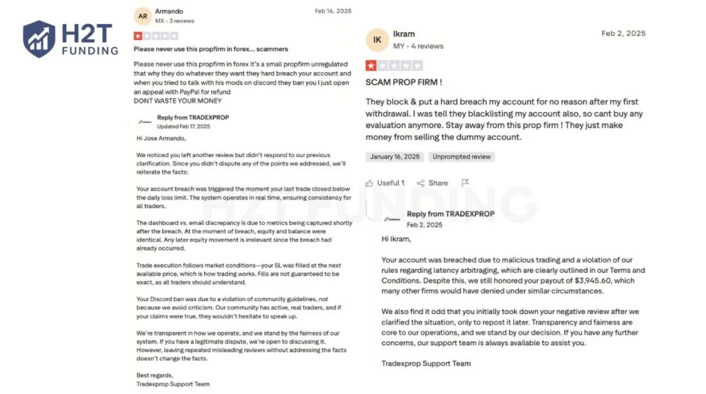 Negative TradeXProp Trustpilot reviews (updated on February 8, 2026)