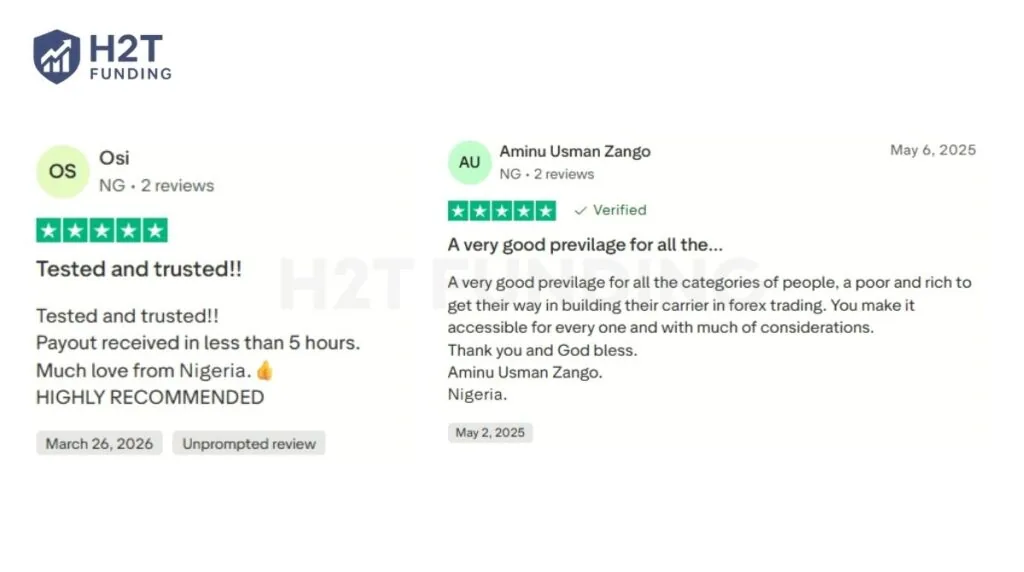 Nigerian traders share payout and accessibility experiences with RebelsFunding on Trustpilot