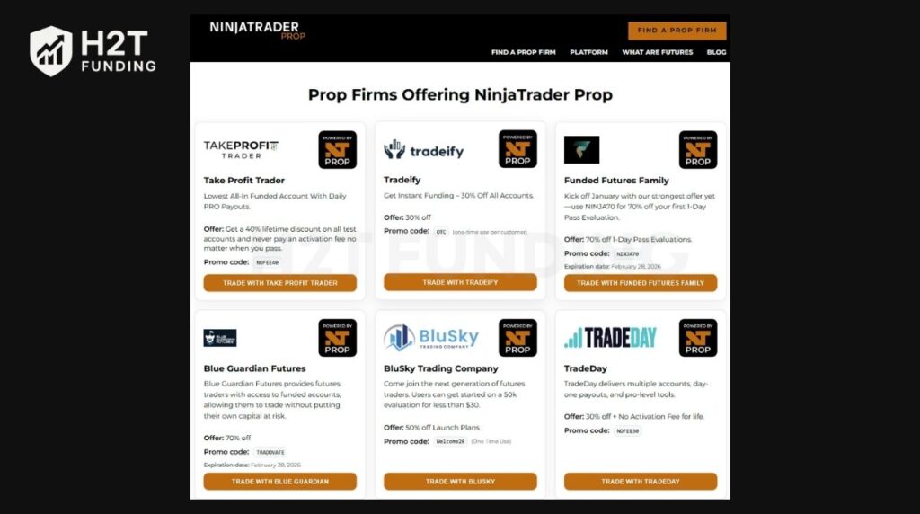 NinjaTrader-supported firms offer diverse payout structures and risk management