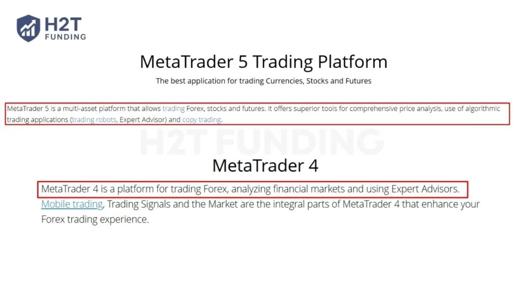 Official MetaTrader pages highlighting MT5’s multi-asset support and MT4’s Forex-focused trading platform