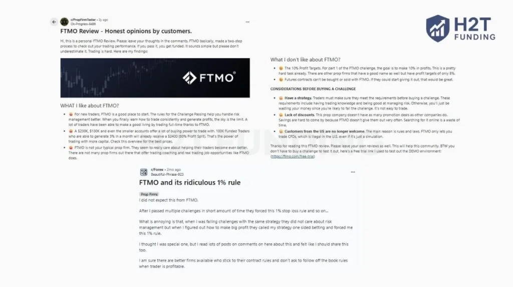 On Reddit, traders often recommend FTMO as a great place to learn discipline