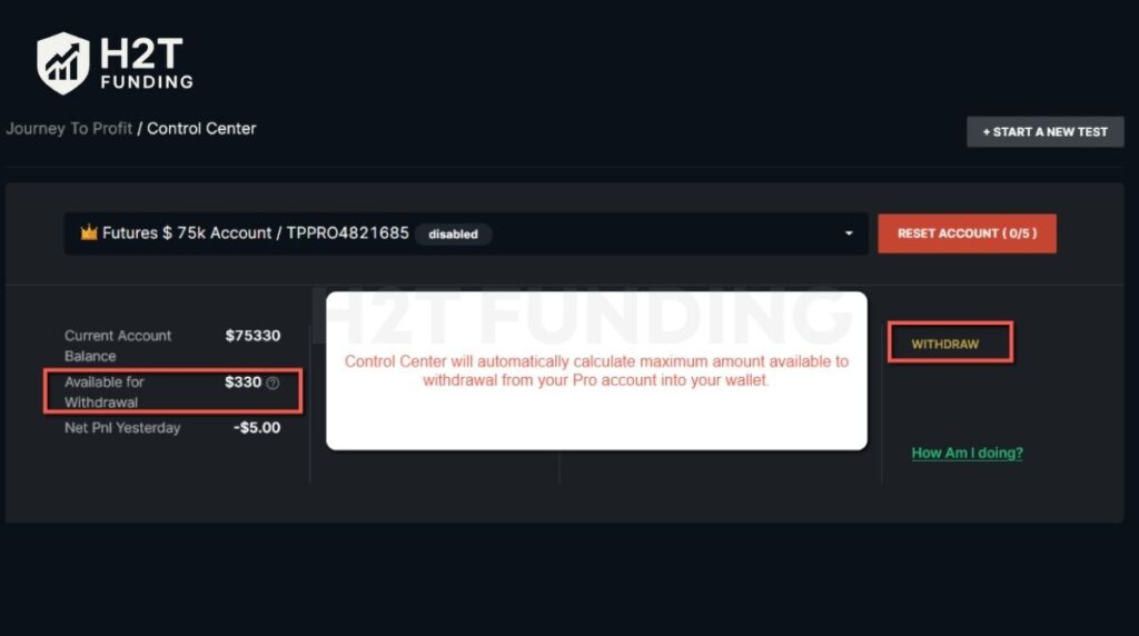 Open the Control Center and review available funds