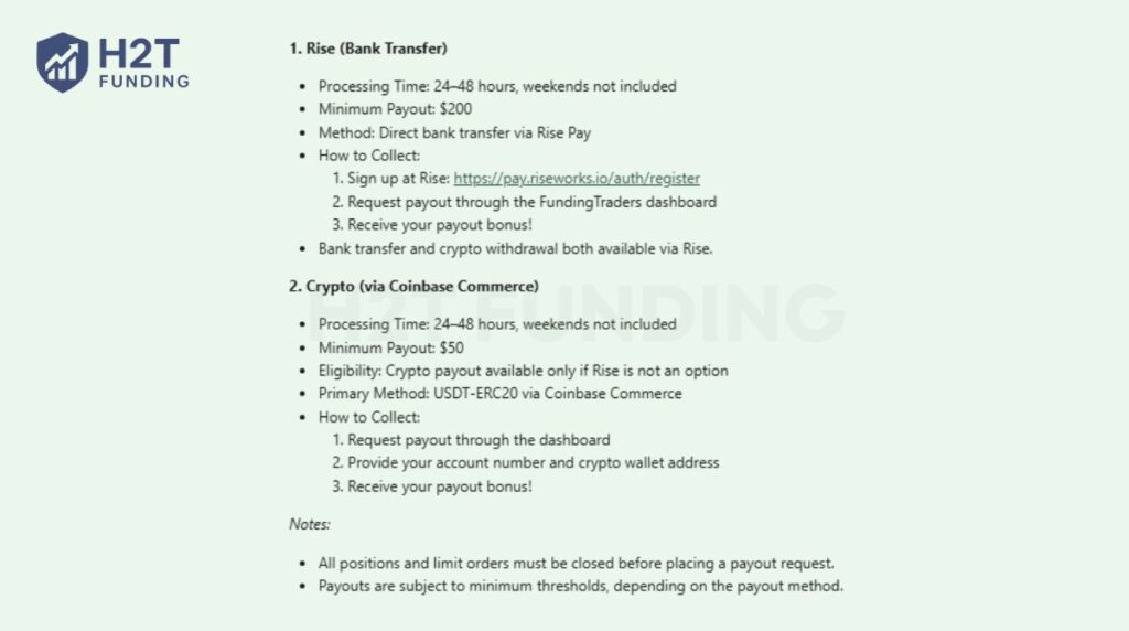 Payout methods and processing