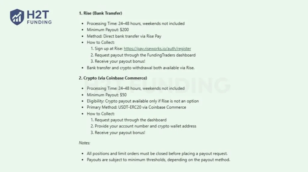 Payout methods and processing